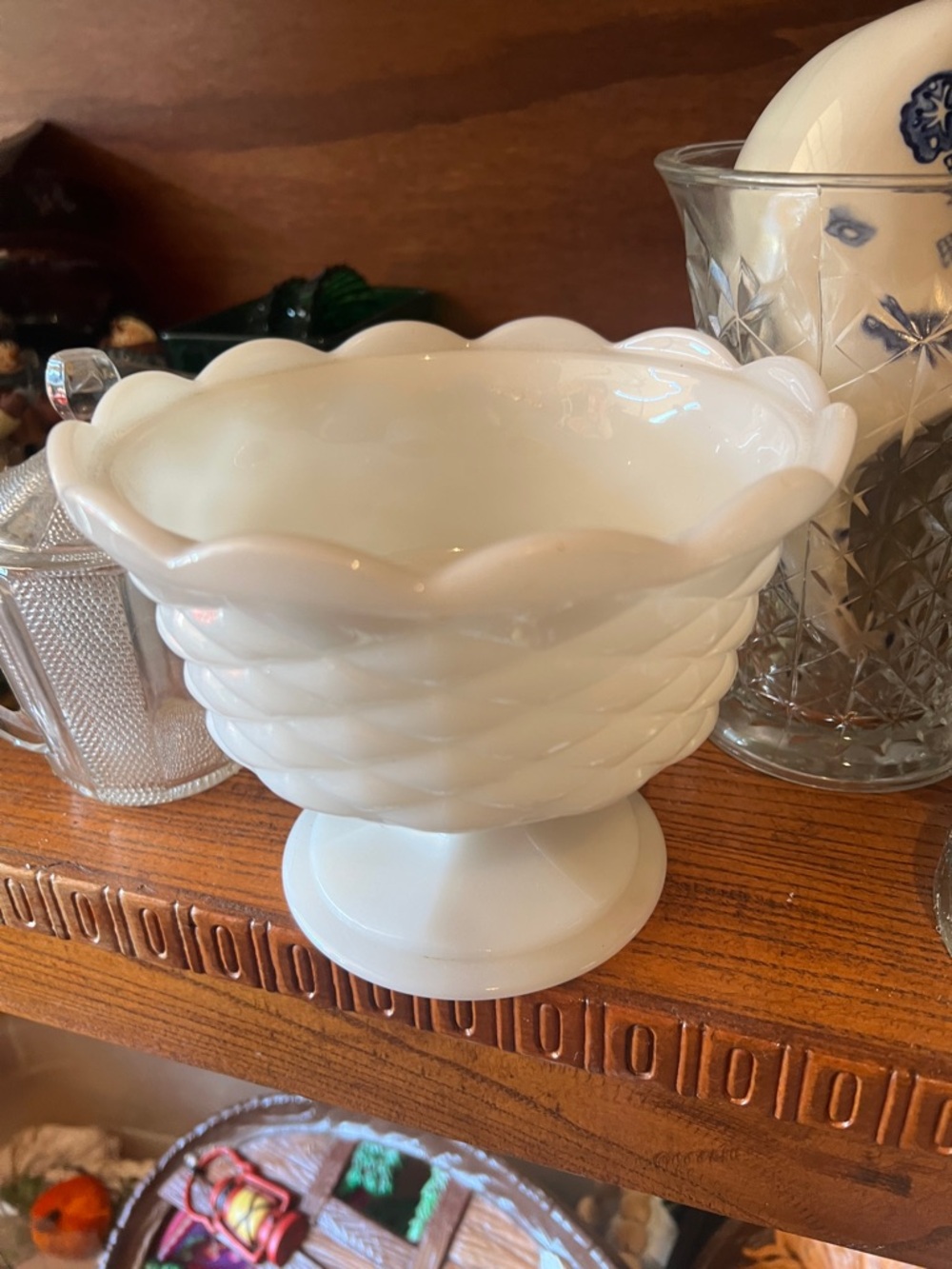 Vintage White Milk Glass Pedestal Bowl by